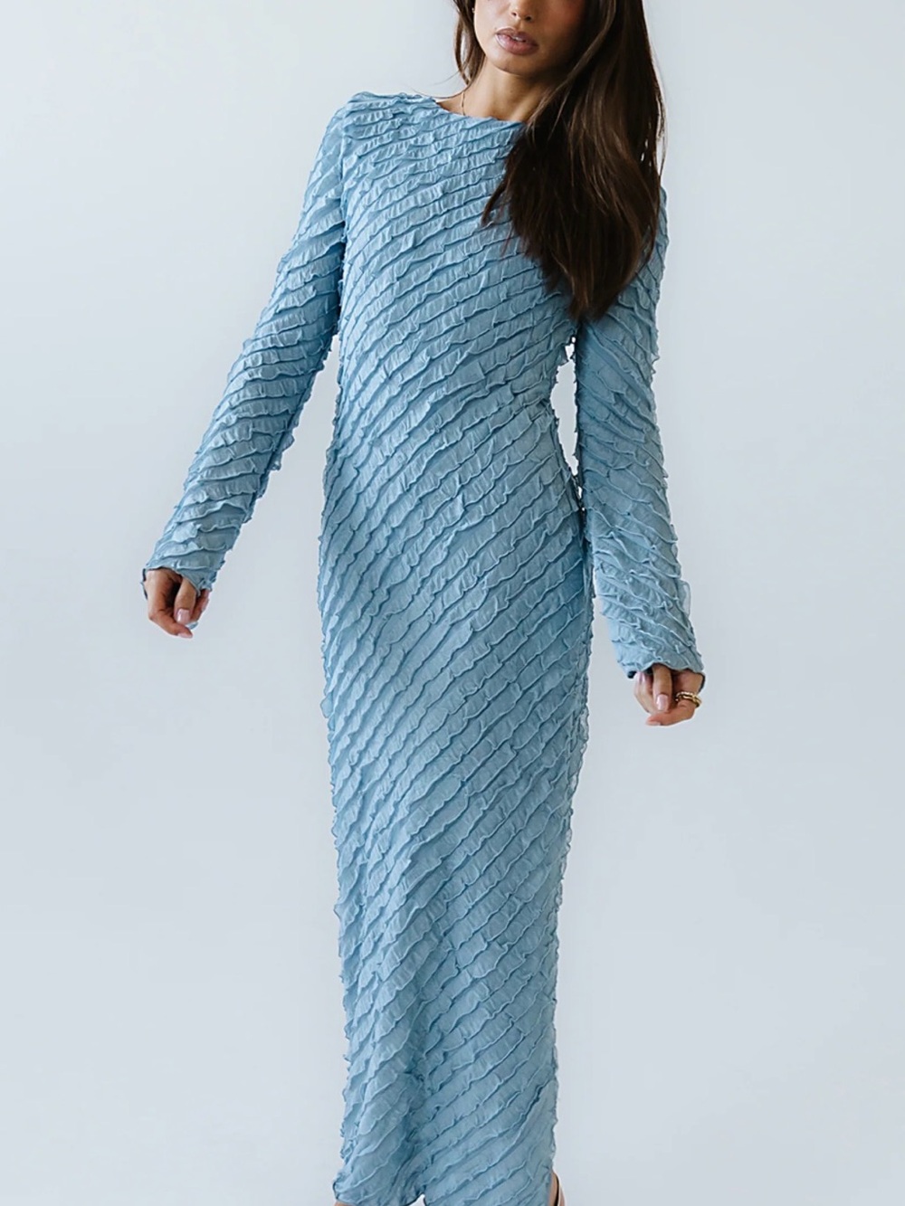 BRAND NEW/Never Worn Boheme Light Blue Long Sleeve Textured Maxi Dress